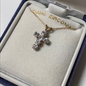 10K cubic zirconia cross necklace